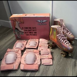 Rose Gold Holographic Angel Skates and Impala Rose Gold Protective Set